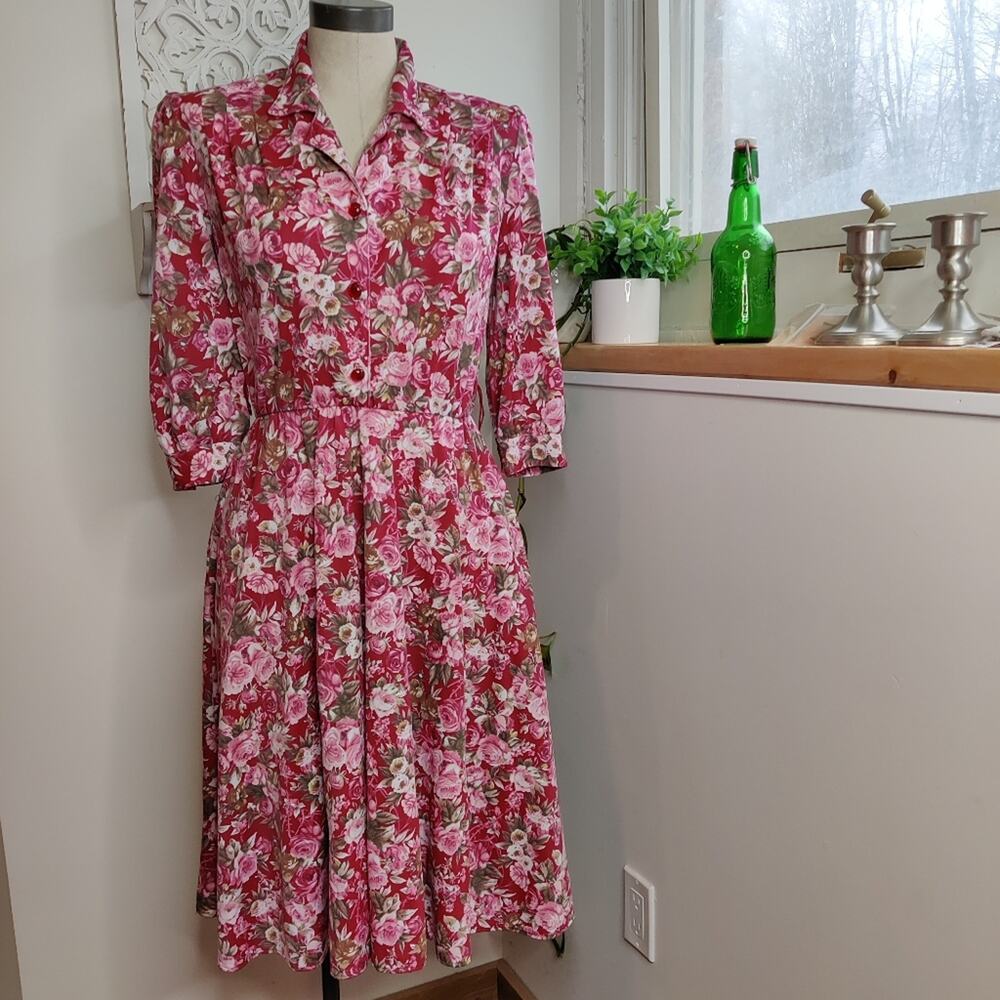 Anthony Richards Vintage Floral Fit & Flare Button Down Midi Shirt Dress Size 6P